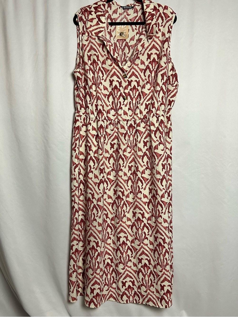 BloomChic Cream & Red Ikat-Style Sleeveless Shirt Dress